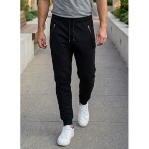 Wicked Stitch Fleece Drawstring Jogger Pants Men's M Black Zipper Pockets Active